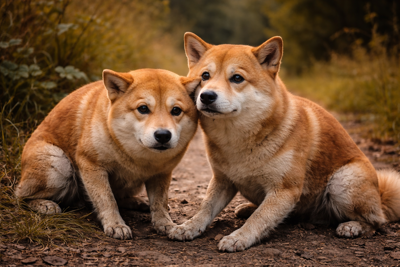 Two scared stray Shibas